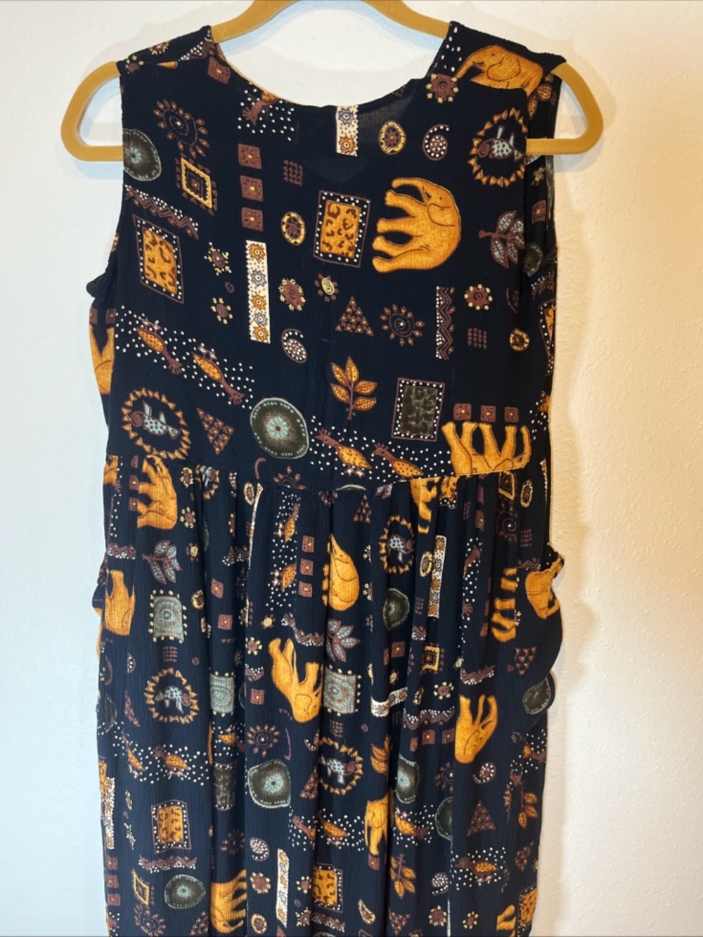 Btg Bila Midi Dress Womens L Boho Hippie Elephants Button Front Sleeveless Baggy - Picture 10 of 12